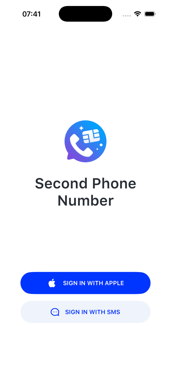 Sign-in screen with SIGN IN WITH APPLE and SIGN IN WITH SMS buttons