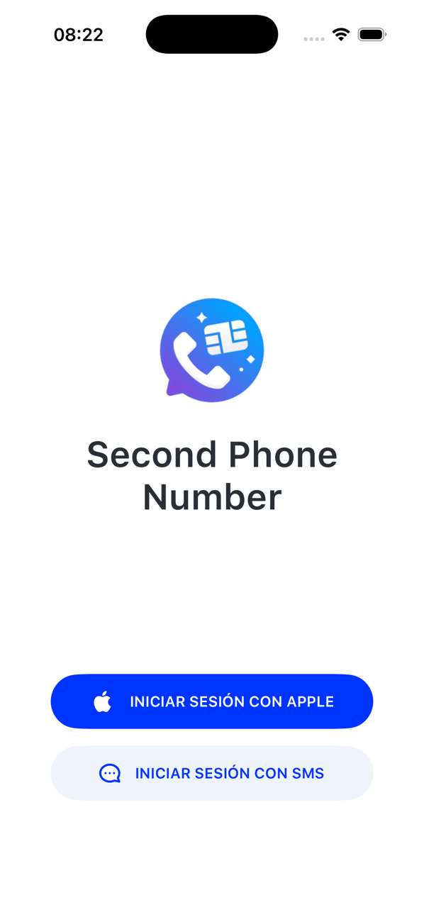 Pantalla de inicio de sesión con los botones INICIAR SESIÓN CON APPLE e INICIAR SESIÓN CON SMS