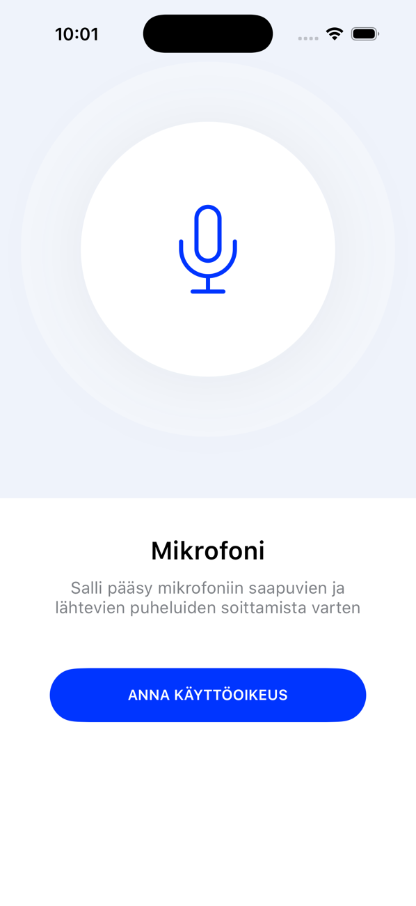 Mikrofonin käyttöoikeusnäyttö, jossa on MYÖNNÄ KÄYTTÖOIKEUS -painike