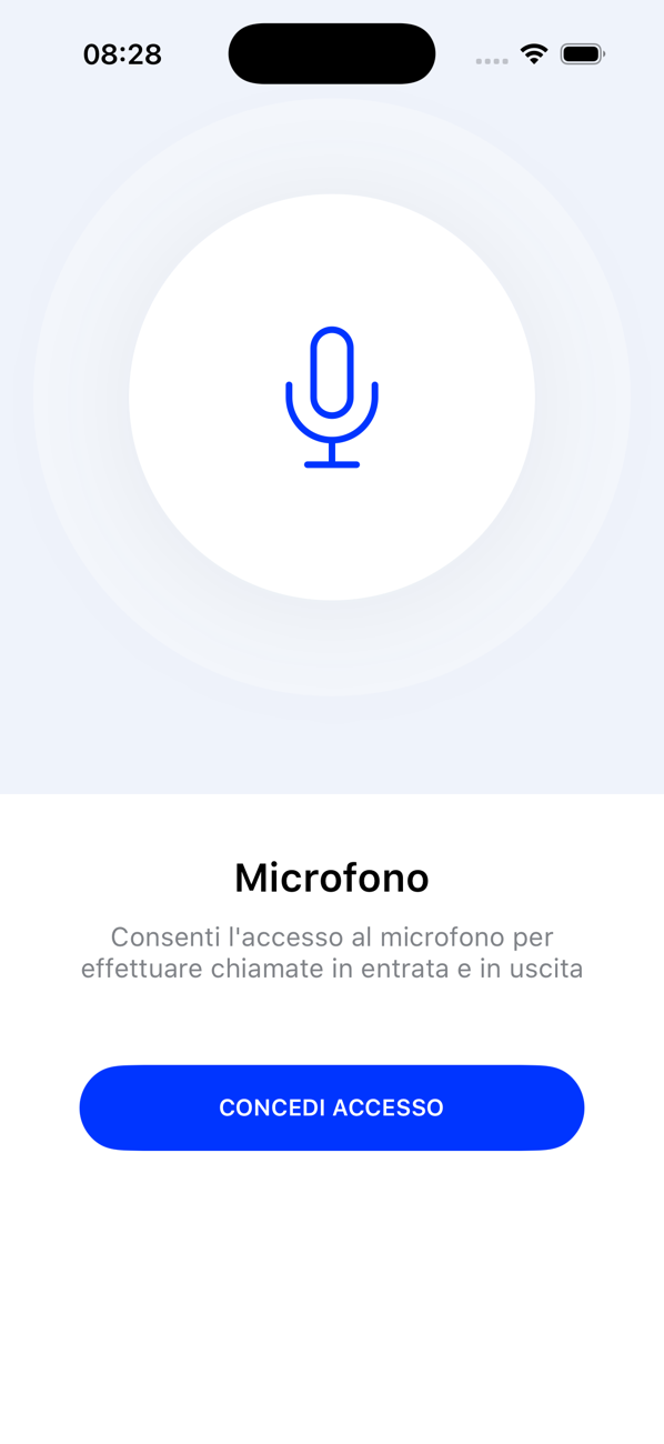 Schermata di autorizzazione del microfono con un pulsante CONSENTI ACCESSO
