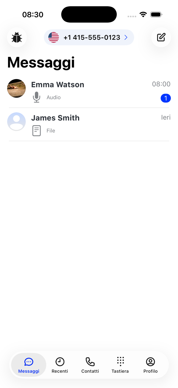 Elenco Messaggi con le conversazioni con Emma Watson e James Smith, una non letta