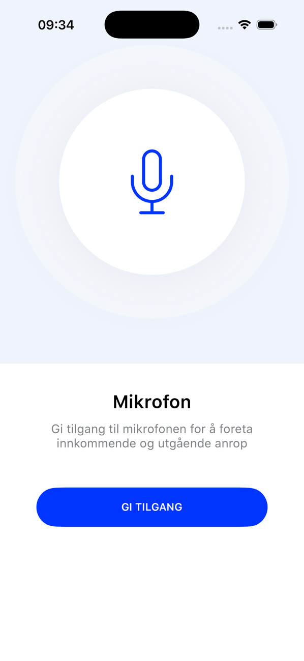 Skjerm for mikrofontillatelse med en GI TILGANG-knapp