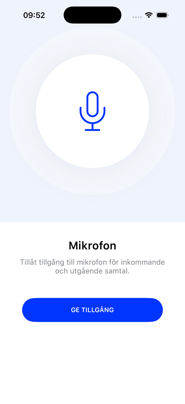 Skärmen för mikrofonbehörighet med knappen BEVILJA ÅTKOMST